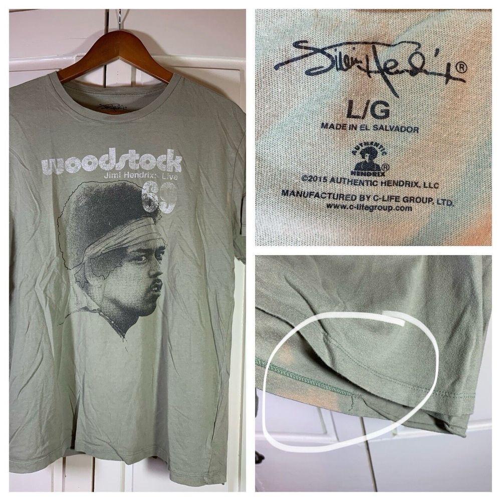 Jimi Hendrix Woodstock 1969 T Shirt Adult Large Graphic Distressed Classic Rock
